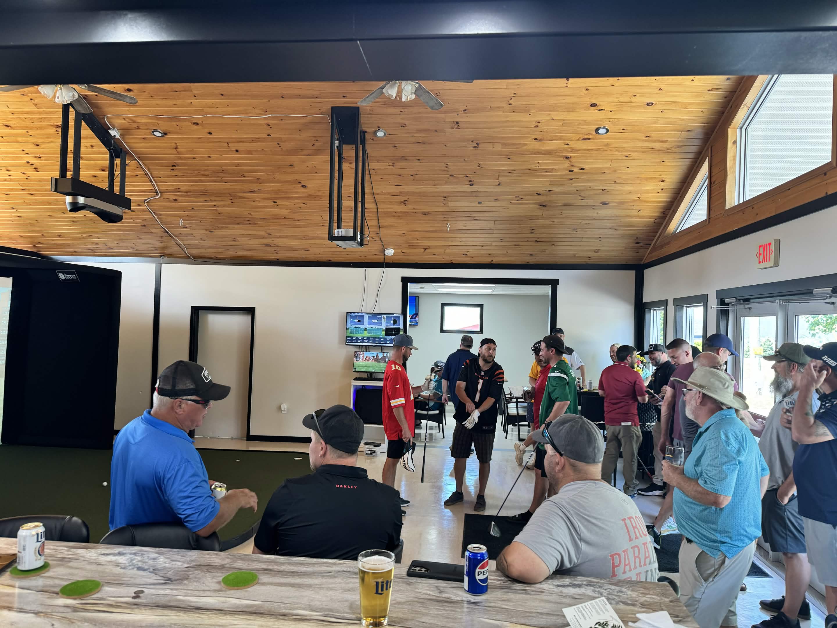 Simulator bay with crowd